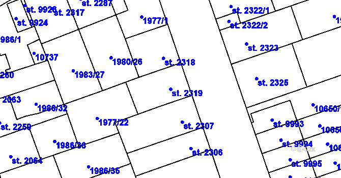 Parcela st. 2319 v KÚ Hodonín, Katastrální mapa