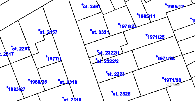 Parcela st. 2322/1 v KÚ Hodonín, Katastrální mapa