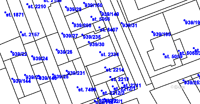 Parcela st. 2334 v KÚ Hodonín, Katastrální mapa