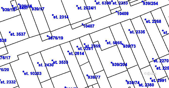 Parcela st. 2359 v KÚ Hodonín, Katastrální mapa
