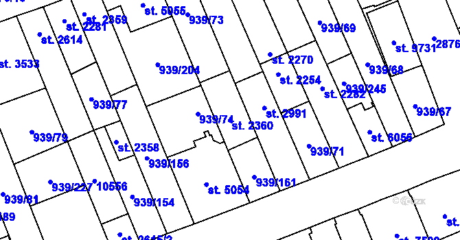Parcela st. 2360 v KÚ Hodonín, Katastrální mapa