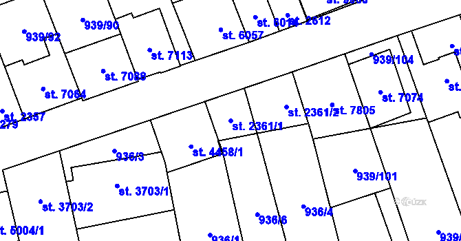 Parcela st. 2361/1 v KÚ Hodonín, Katastrální mapa