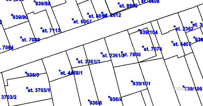 Parcela st. 2361/2 v KÚ Hodonín, Katastrální mapa