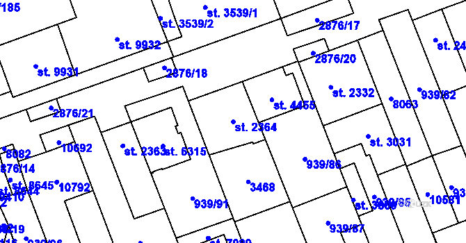 Parcela st. 2364 v KÚ Hodonín, Katastrální mapa
