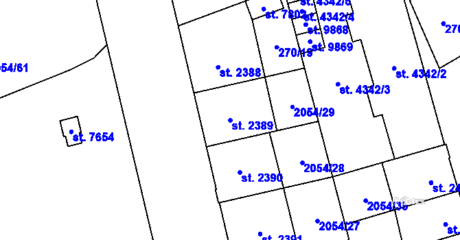Parcela st. 2389 v KÚ Hodonín, Katastrální mapa