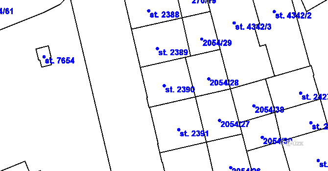 Parcela st. 2390 v KÚ Hodonín, Katastrální mapa