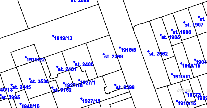 Parcela st. 2399 v KÚ Hodonín, Katastrální mapa