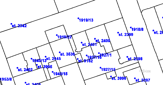 Parcela st. 2401 v KÚ Hodonín, Katastrální mapa