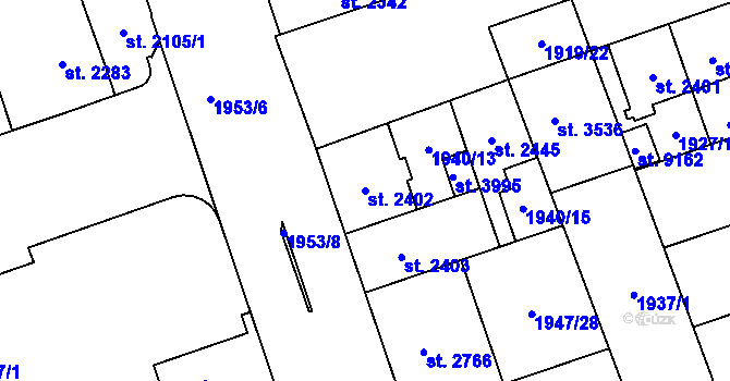 Parcela st. 2402 v KÚ Hodonín, Katastrální mapa
