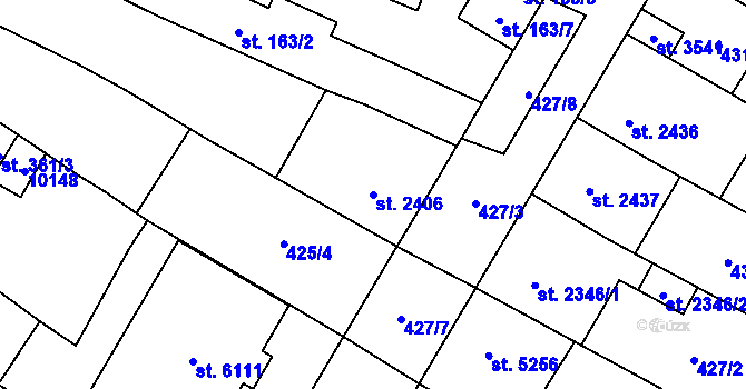 Parcela st. 2406 v KÚ Hodonín, Katastrální mapa