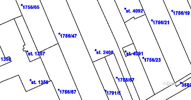 Parcela st. 2408 v KÚ Hodonín, Katastrální mapa