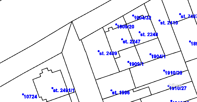 Parcela st. 2409 v KÚ Hodonín, Katastrální mapa