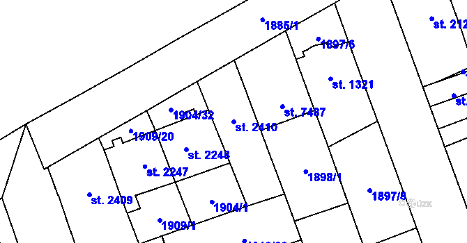 Parcela st. 2410 v KÚ Hodonín, Katastrální mapa