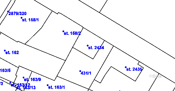 Parcela st. 2434 v KÚ Hodonín, Katastrální mapa