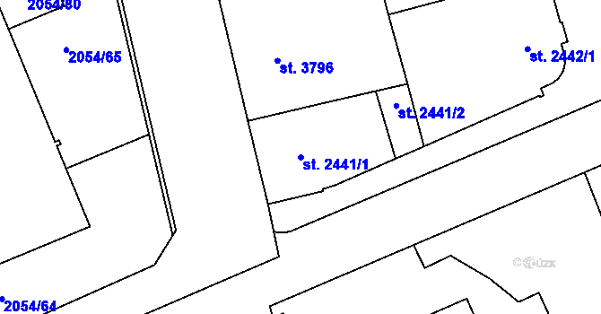 Parcela st. 2441/1 v KÚ Hodonín, Katastrální mapa