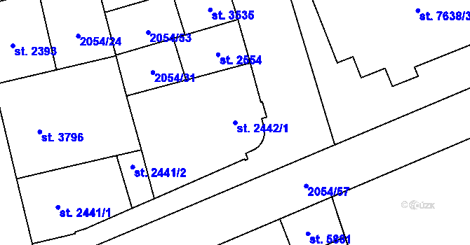 Parcela st. 2442/1 v KÚ Hodonín, Katastrální mapa