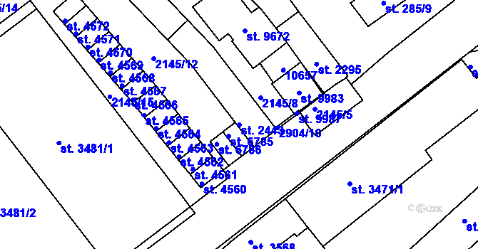 Parcela st. 2443 v KÚ Hodonín, Katastrální mapa
