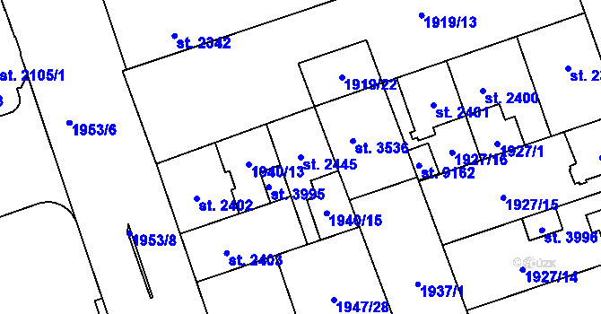 Parcela st. 2445 v KÚ Hodonín, Katastrální mapa