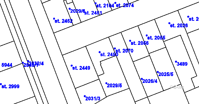 Parcela st. 2450 v KÚ Hodonín, Katastrální mapa