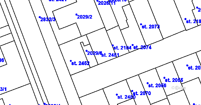 Parcela st. 2451 v KÚ Hodonín, Katastrální mapa