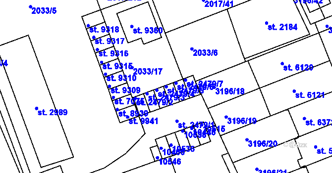 Parcela st. 2479/5 v KÚ Hodonín, Katastrální mapa
