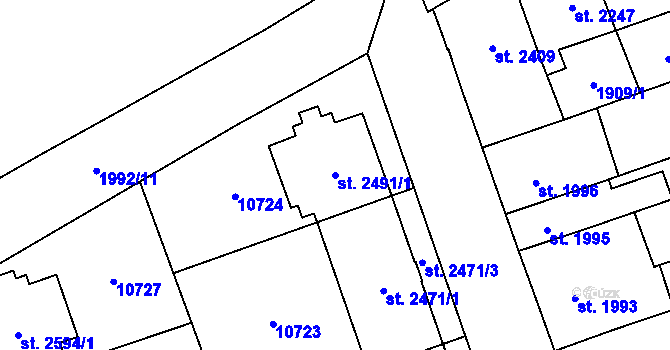 Parcela st. 2491/1 v KÚ Hodonín, Katastrální mapa