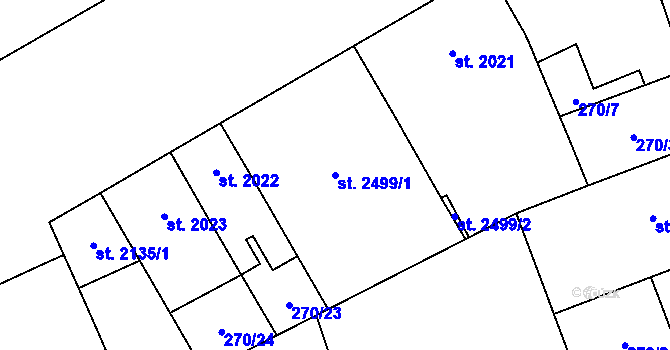 Parcela st. 2499/1 v KÚ Hodonín, Katastrální mapa