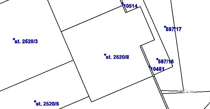 Parcela st. 2520/8 v KÚ Hodonín, Katastrální mapa