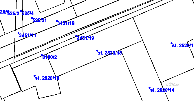 Parcela st. 2520/15 v KÚ Hodonín, Katastrální mapa