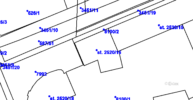 Parcela st. 2520/16 v KÚ Hodonín, Katastrální mapa