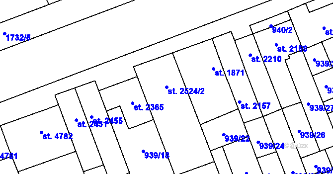 Parcela st. 2524/2 v KÚ Hodonín, Katastrální mapa