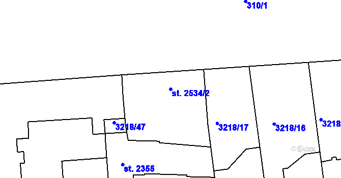 Parcela st. 2534/2 v KÚ Hodonín, Katastrální mapa
