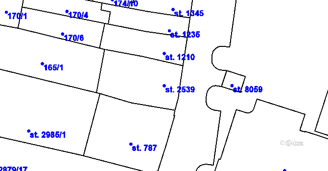 Parcela st. 2539 v KÚ Hodonín, Katastrální mapa