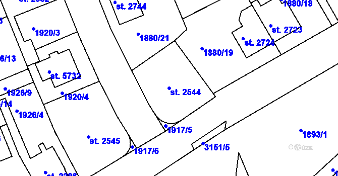 Parcela st. 2544 v KÚ Hodonín, Katastrální mapa
