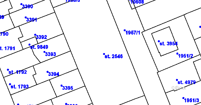 Parcela st. 2547 v KÚ Hodonín, Katastrální mapa