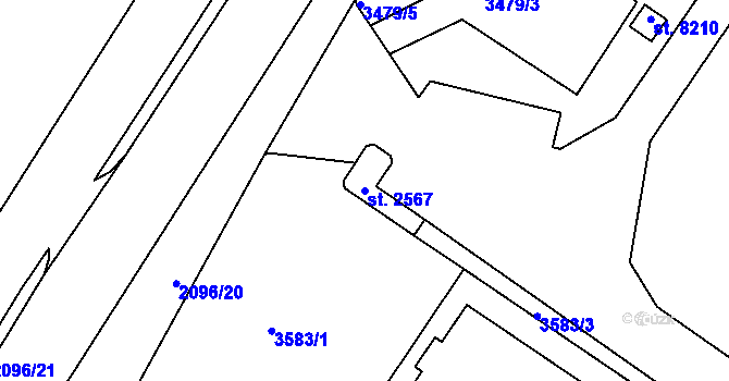Parcela st. 2567 v KÚ Hodonín, Katastrální mapa