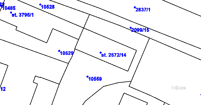 Parcela st. 2572/14 v KÚ Hodonín, Katastrální mapa