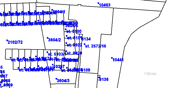 Parcela st. 2572/16 v KÚ Hodonín, Katastrální mapa