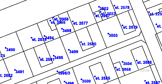 Parcela st. 2580 v KÚ Hodonín, Katastrální mapa