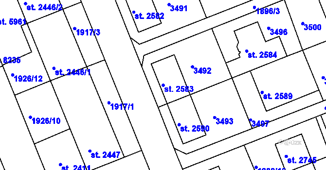 Parcela st. 2583 v KÚ Hodonín, Katastrální mapa
