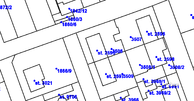 Parcela st. 2595 v KÚ Hodonín, Katastrální mapa