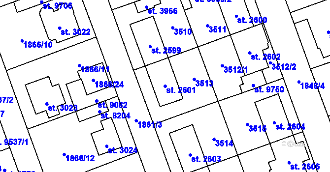 Parcela st. 2601 v KÚ Hodonín, Katastrální mapa