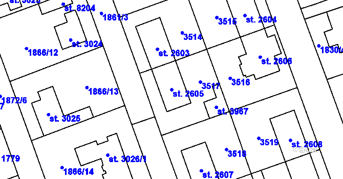 Parcela st. 2605 v KÚ Hodonín, Katastrální mapa