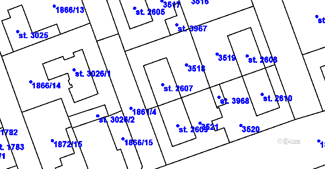 Parcela st. 2607 v KÚ Hodonín, Katastrální mapa