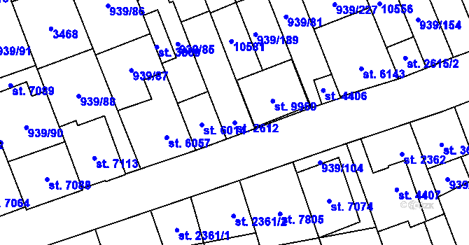 Parcela st. 2612 v KÚ Hodonín, Katastrální mapa