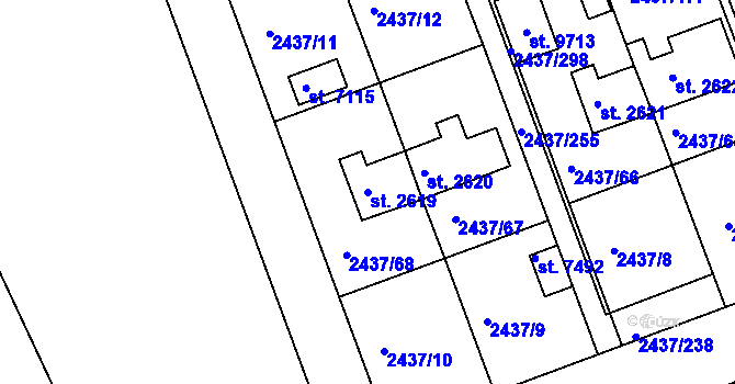 Parcela st. 2619 v KÚ Hodonín, Katastrální mapa