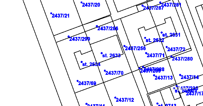 Parcela st. 2633 v KÚ Hodonín, Katastrální mapa
