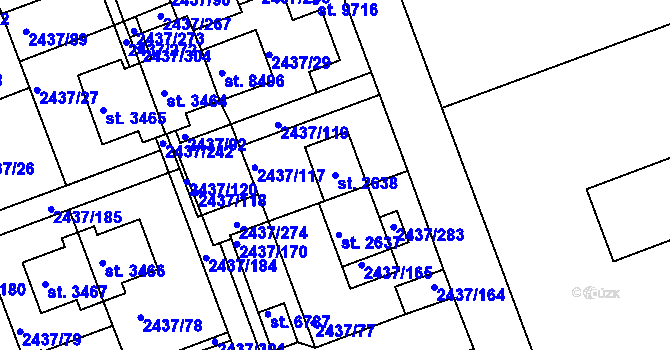 Parcela st. 2638 v KÚ Hodonín, Katastrální mapa