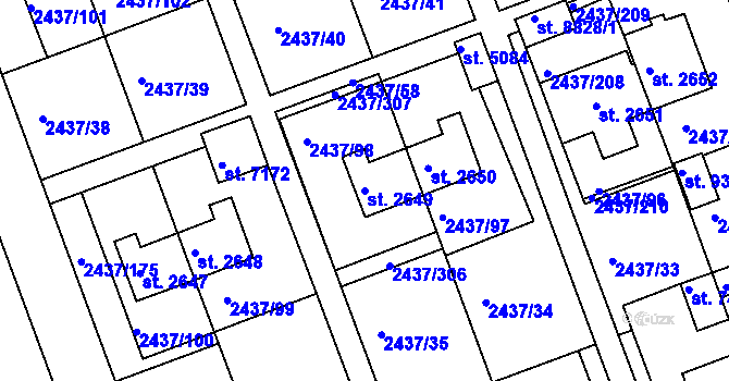 Parcela st. 2649 v KÚ Hodonín, Katastrální mapa