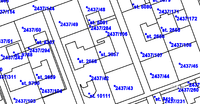 Parcela st. 2657 v KÚ Hodonín, Katastrální mapa